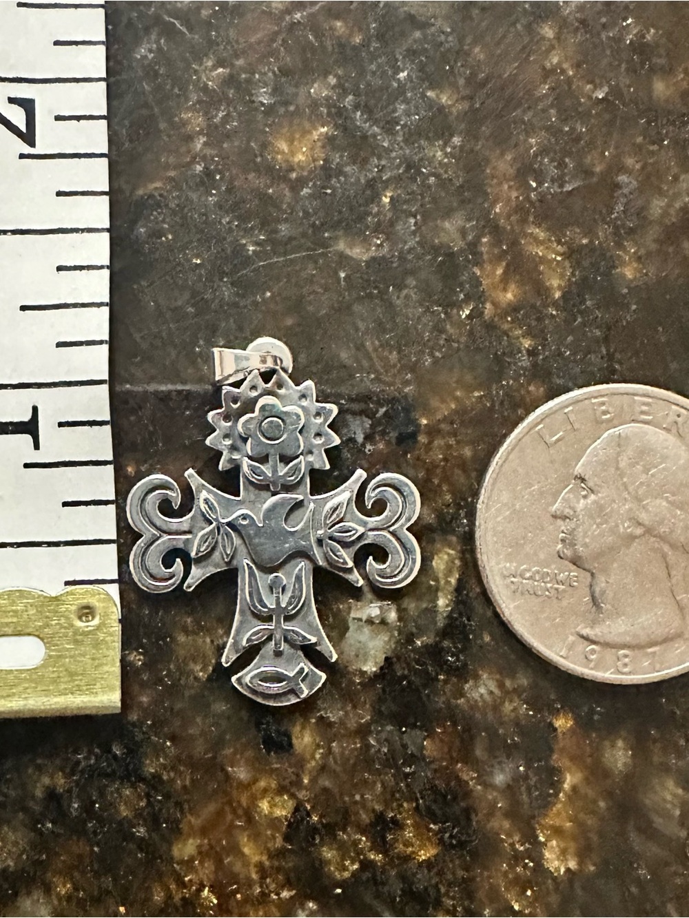 James Avery Sterling Silver Dove Floral Cross Pendant Only - Picture 4 of 4